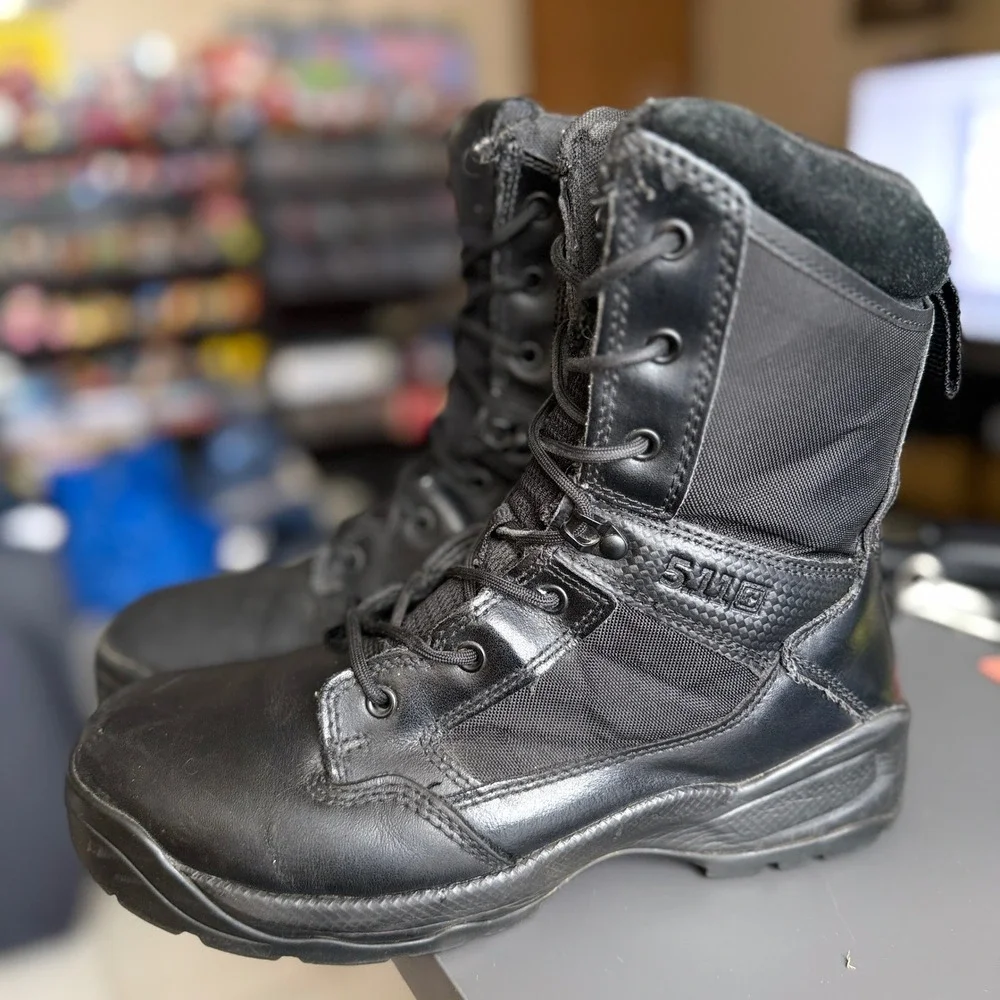 5.11 Tactical ATAC 2.0 8 Inch Boots Mens 10.5 Black Side Zip Leather - No Insole